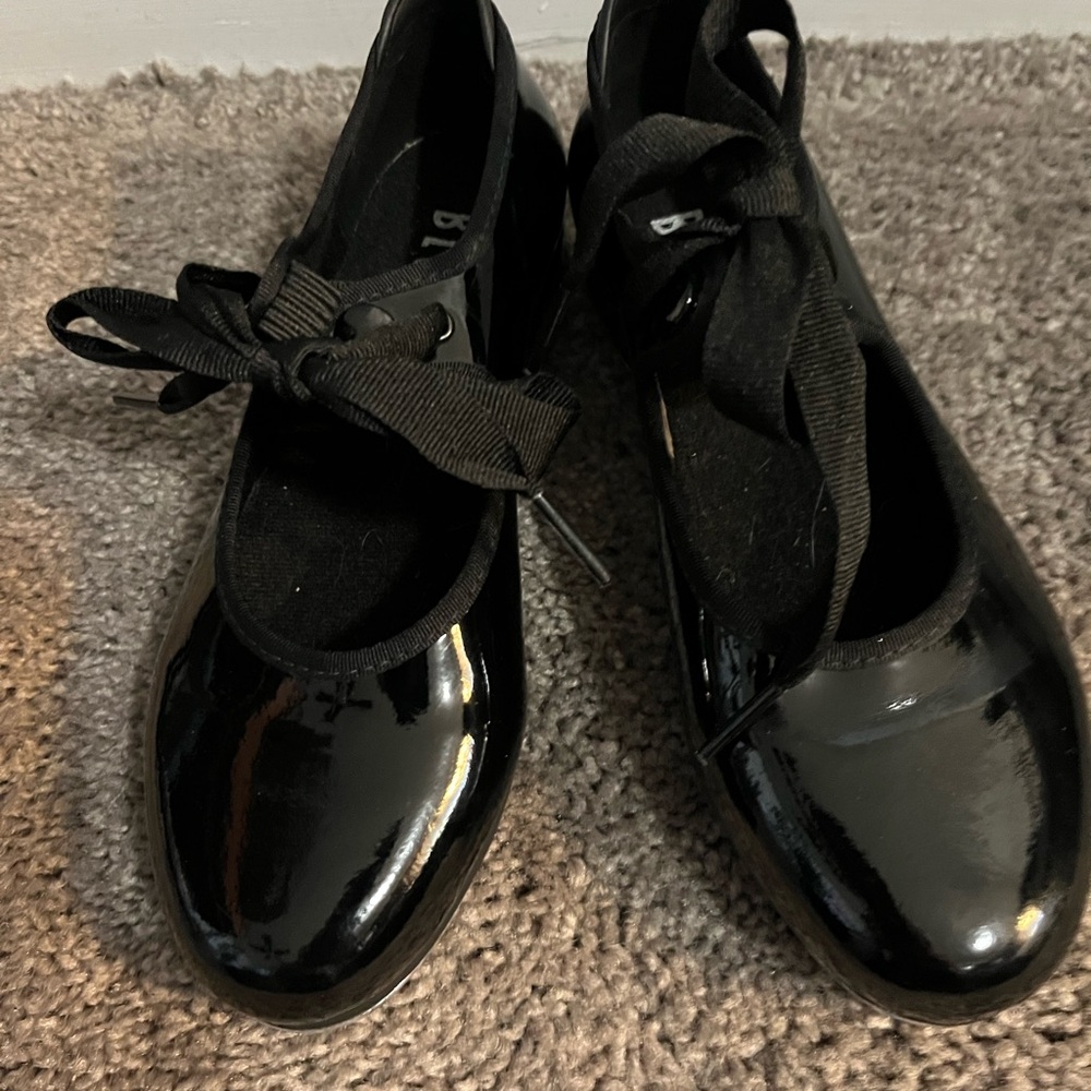 Bloch Girls Black Patent Mary Jane Dance Tap Shoes with Ribbon Ties size 13 1/2